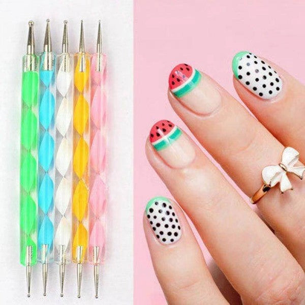 Double Headed Diamond Pen 5 Pieces Set Nail Tool - Multi Color - Shop N Save