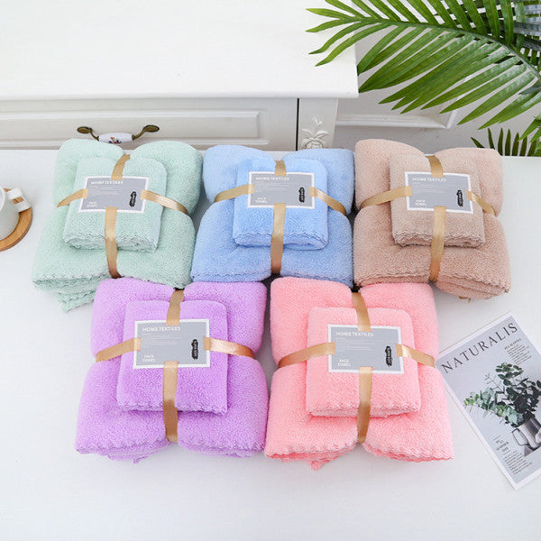 2 Pcs Package Coral Fleece Bath Towels - Purple