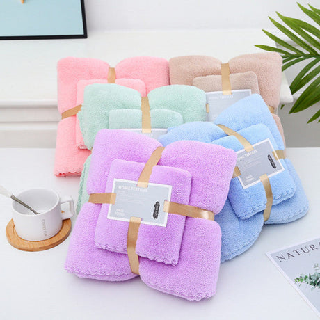 2 Pcs Package Coral Fleece Bath Towels - Light Pink