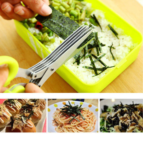 Stainless Steel Multifunction 5 Layers Vegetable Scissor - Green