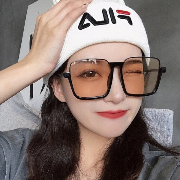 Retro Square Half Frame Sunglasses - Black