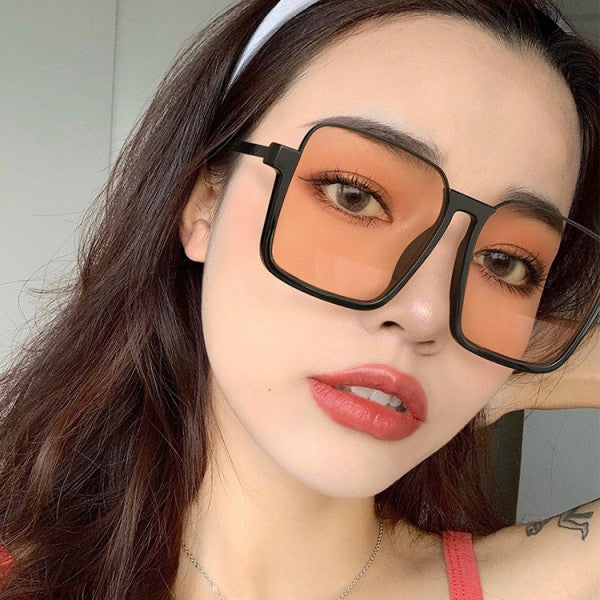 Retro Square Half Frame Sunglasses - Black