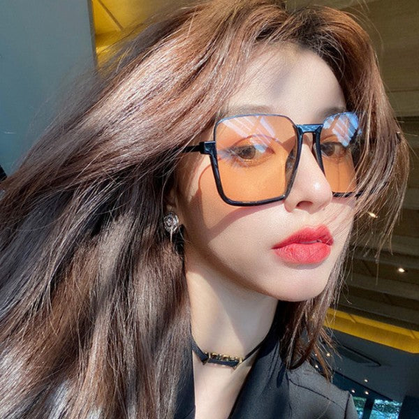 Retro Square Half Frame Sunglasses - Black