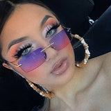 Metal Leg Vintage Rimless Sun Glasses - Brown - Shop N Save