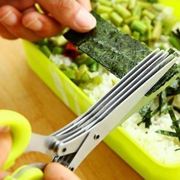 Stainless Steel Multifunction 5 Layers Vegetable Scissor - Green