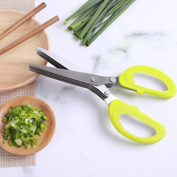 Stainless Steel Multifunction 5 Layers Vegetable Scissor - Green