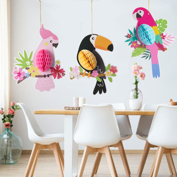 3 Pieces Paper Honeycomb Decoration Hanging Parrots