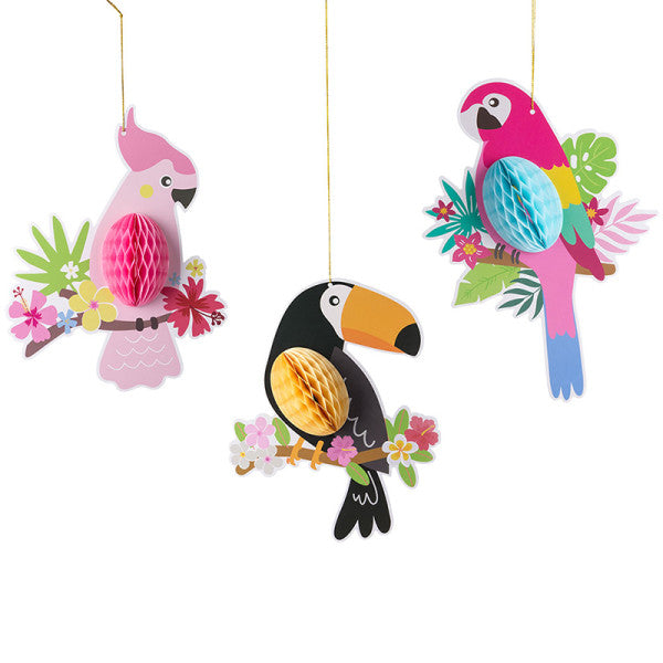 3 Pieces Paper Honeycomb Decoration Hanging Parrots