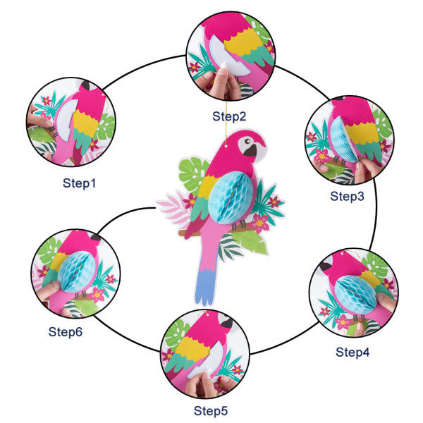 3 Pieces Paper Honeycomb Decoration Hanging Parrots