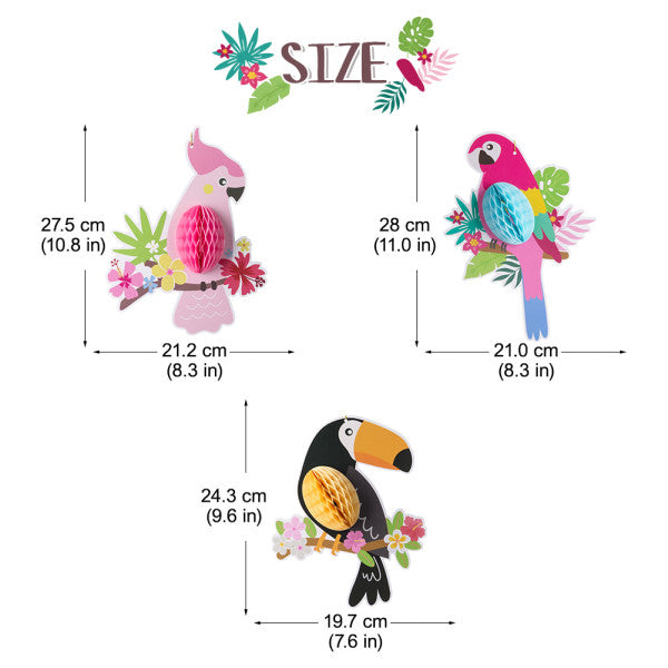 3 Pieces Paper Honeycomb Decoration Hanging Parrots