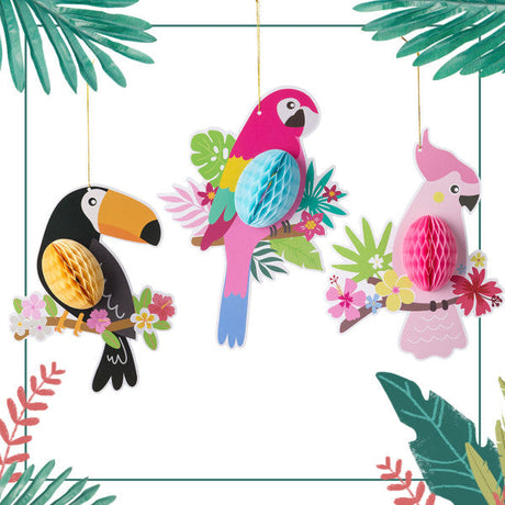 3 Pieces Paper Honeycomb Decoration Hanging Parrots