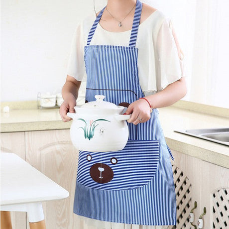 Fashionable Bear Print Hanging Apron - Blue - Much My