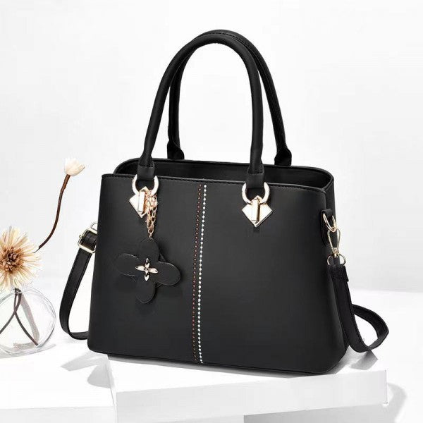 Ladies Floral Decoration Hight Fashion Handbag - White - Shop N Save