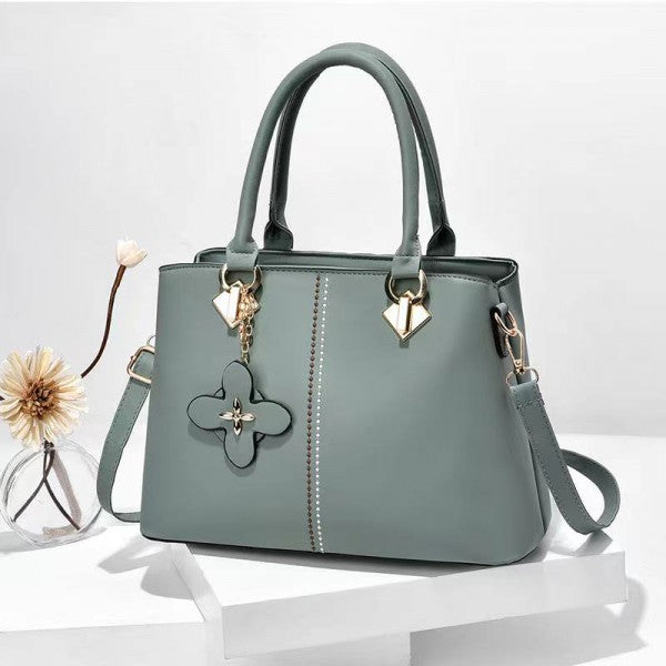 Ladies Floral Decoration Hight Fashion Handbag - White - Shop N Save