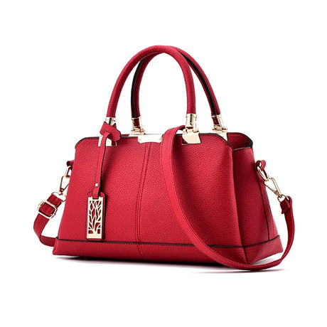 Litchi Textured Zip Closure Double Handle Women Handbag - Wine Red - Shop N Save