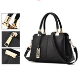 Litchi Textured Zip Closure Double Handle Women Handbag - Black
