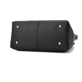 Litchi Textured Zip Closure Double Handle Women Handbag - Black