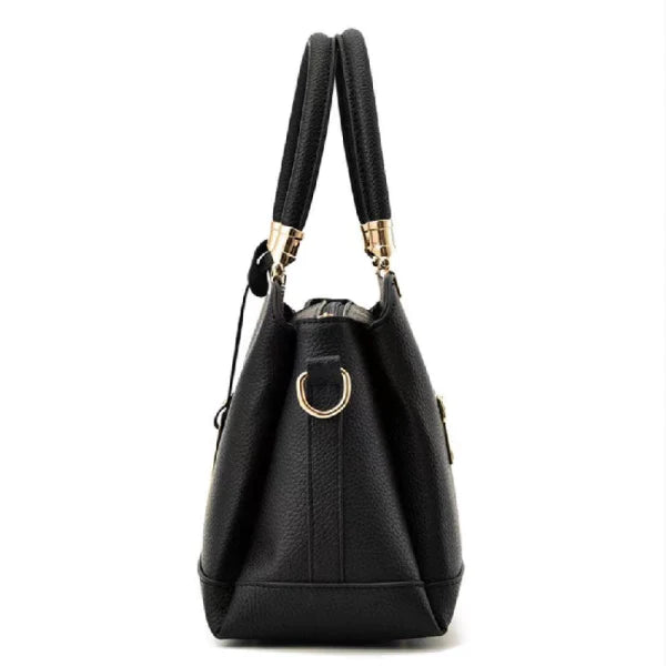 Litchi Textured Zip Closure Double Handle Women Handbag - Wine Red - Shop N Save
