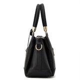 Litchi Textured Zip Closure Double Handle Women Handbag - Black