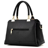 Litchi Textured Zip Closure Double Handle Women Handbag - Black