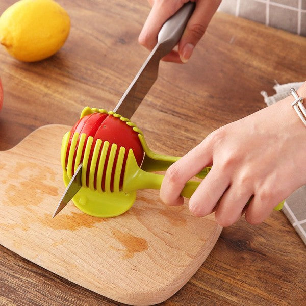 Handheld Fruit Vegetable Round Shape Slicing Holder - Green