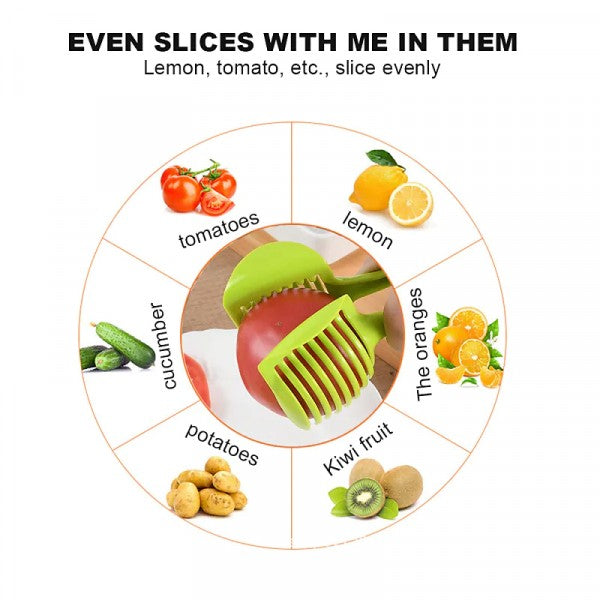 Handheld Fruit Vegetable Round Shape Slicing Holder - Green
