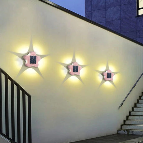 2 Pcs Stars Solar Charging Wall Decors Night Lights - White
