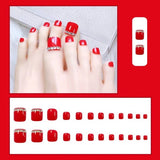 24 Pieces Rhinestone Full Cover Shining Fake Nail Set - Red