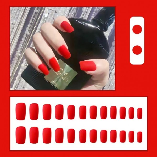 24 Pieces Matte Reusable Long Fake Nails Set - Red