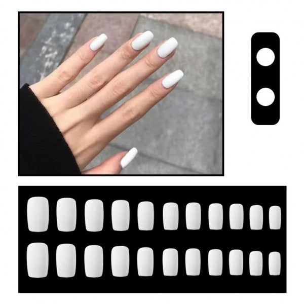 24 Pieces Matte Reusable Long Fake Nails Set - White
