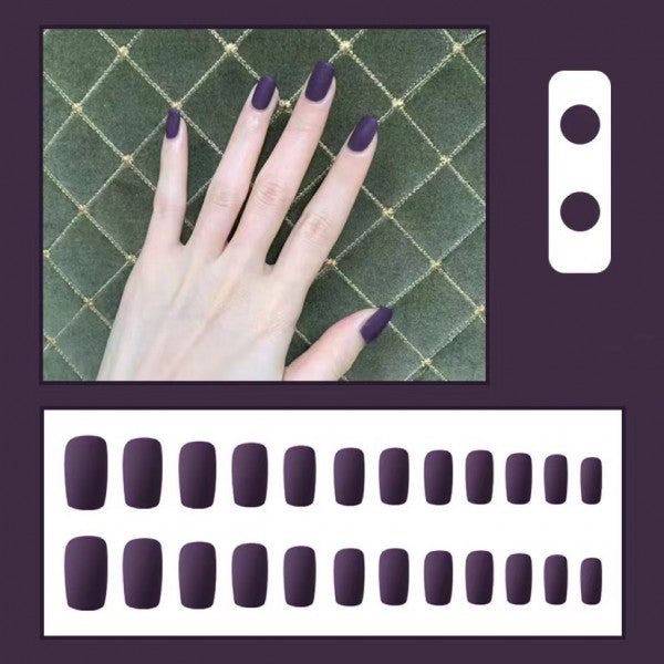 24 Pieces Matte Reusable Long Fake Nails Set - Dark Purple