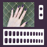 24 Pieces Matte Reusable Long Fake Nails Set - Dark Purple