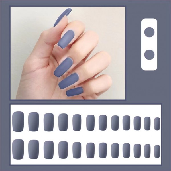24 Pieces Matte Reusable Long Fake Nails Set - Black Purple