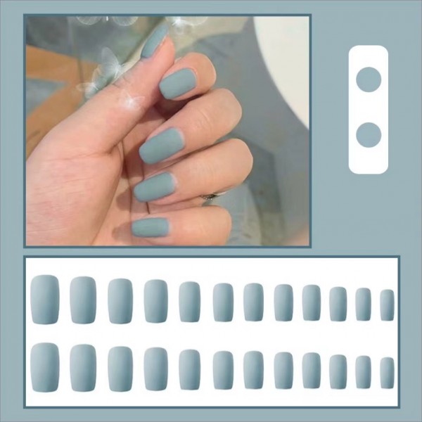 24 Pieces Matte Reusable Long Fake Nails Set - Gray Blue
