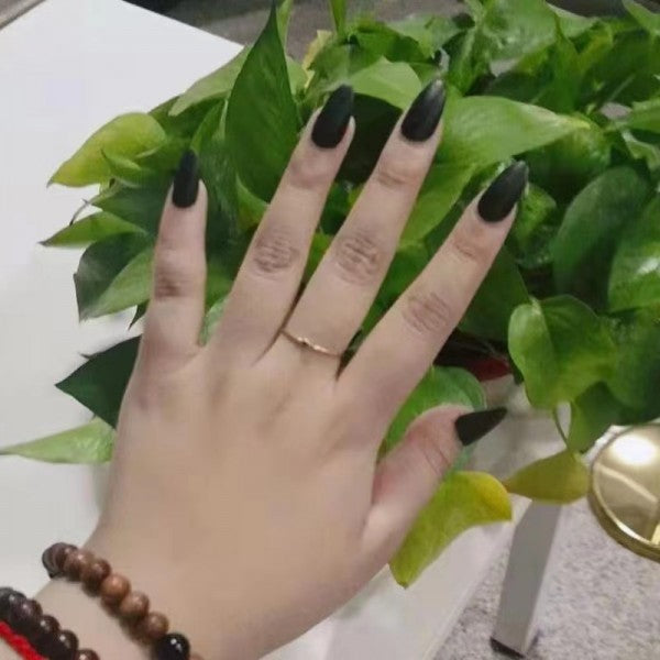 24 Pieces Long Pointed Matte Frosted Nail Patch Set - Black