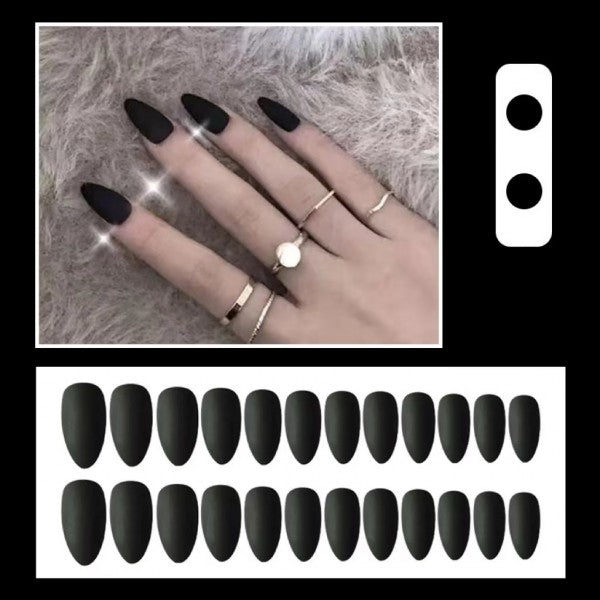 24 Pieces Long Pointed Matte Frosted Nail Patch Set - Black