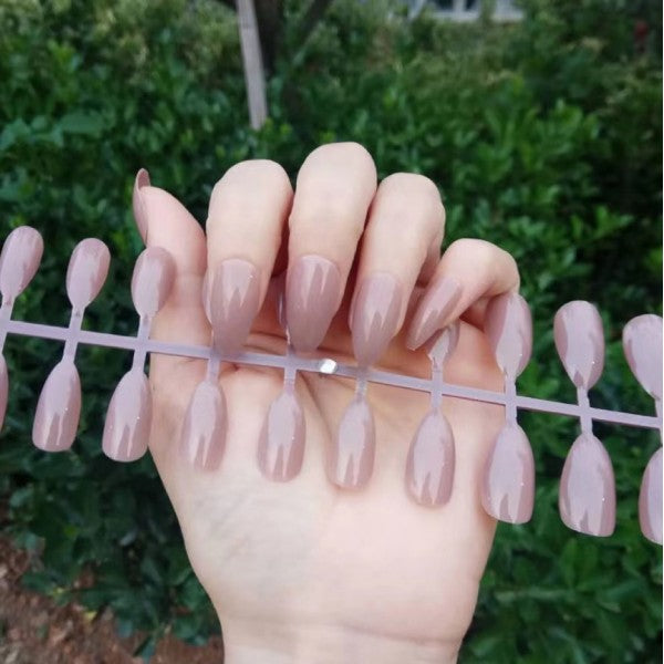 24 Pieces Long Pointed Bright Solid Thin Fake Nail Patch - Skin
