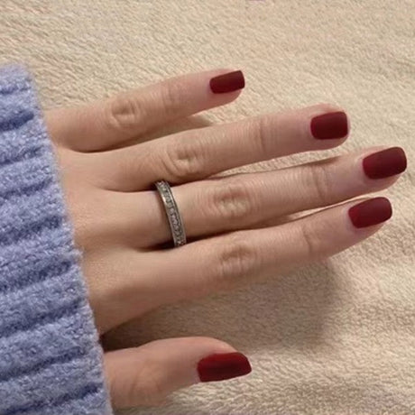 24 Pieces Matte Reusable Short Fake Nails Set With Glue - Wine Red