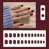 24 Pieces Matte Reusable Short Fake Nails Set With Glue - Wine Red