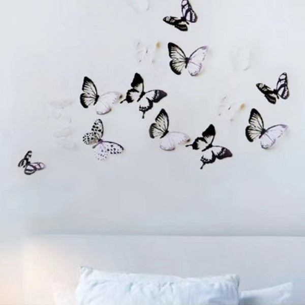 18 Pcs 3D Crystal Shiny Wall Decor Butterfly Sticker Set - White Black