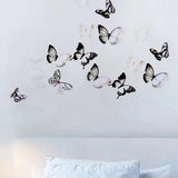 18 Pcs 3D Crystal Shiny Wall Decor Butterfly Sticker Set - White Black