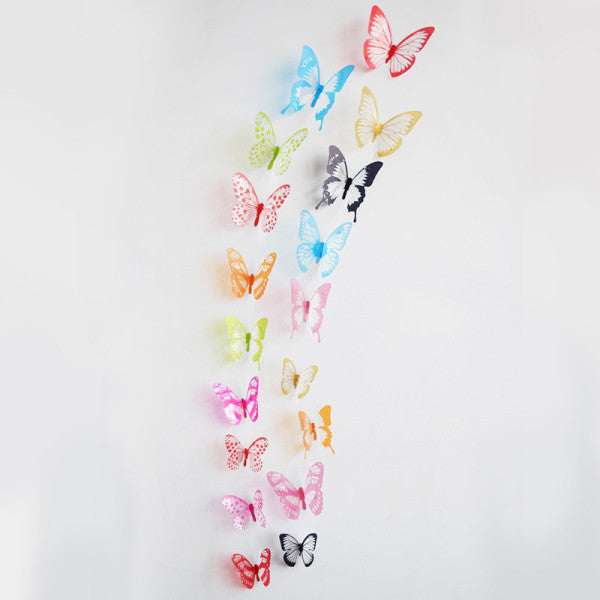 18 Pcs 3D Crystal Shiny Wall Decor Butterfly Sticker Set - Purple Red