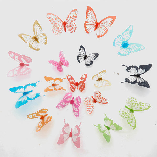 18 Pcs 3D Crystal Shiny Wall Decor Butterfly Sticker Set - Pink Red
