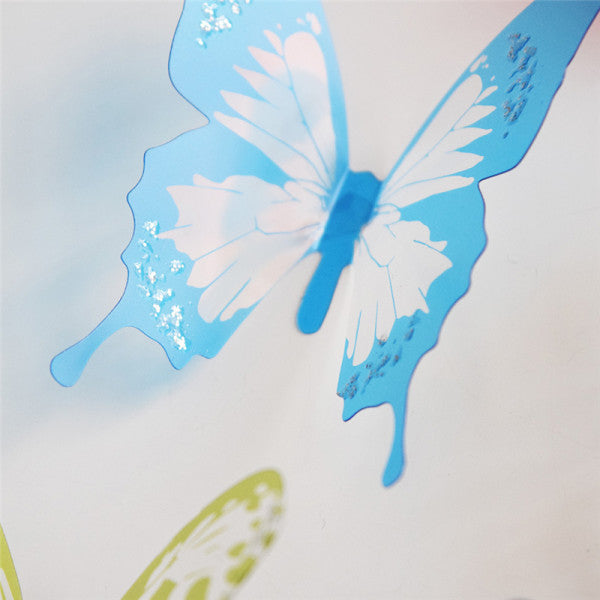 18 Pcs 3D Crystal Shiny Wall Decor Butterfly Sticker Set - Pink Red