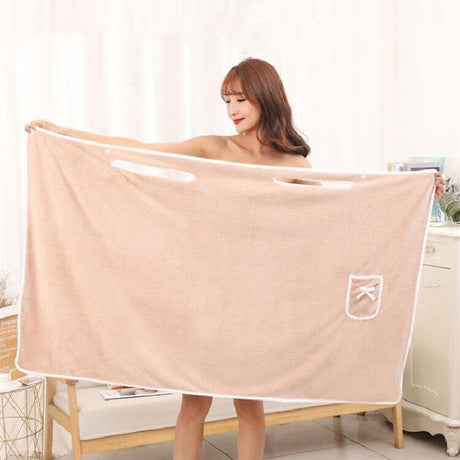 Wearable Bath Towel Absorbent Coral Fleece Sling Towel Skirt - 80x135 CM - Light Brown