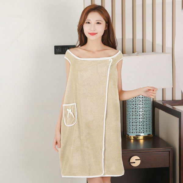 Wearable Bath Towel Absorbent Coral Fleece Sling Towel Skirt - 80x135 CM - Light Brown