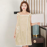Wearable Bath Towel Absorbent Coral Fleece Sling Towel Skirt - 80x135 CM - Light Brown