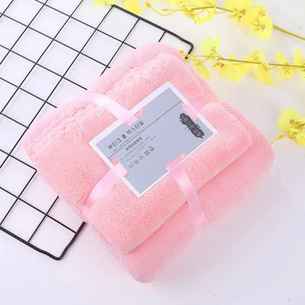 2 Pcs Package Coral Fleece Bath Towels - Light Pink