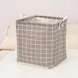 Foldable Home Lattice Cotton Linen Laundry Storage Basket