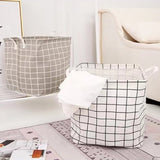 Foldable Home Lattice Cotton Linen Laundry Storage Basket